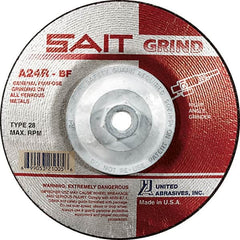 Sait - 24 Grit, 7" Wheel Diam, 1/4" Wheel Thickness, Type 28 Depressed Center Wheel - Aluminum Oxide, Resinoid Bond, R Hardness, 8,500 Max RPM, Compatible with Angle Grinder - Benchmark Tooling
