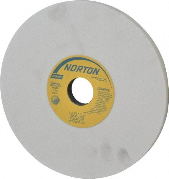 Norton - 8" Diam x 1-1/4" Hole x 1/2" Thick, J Hardness, 80 Grit Surface Grinding Wheel - Aluminum Oxide, Type 1, Medium Grade, 3,600 Max RPM, Vitrified Bond, No Recess - Benchmark Tooling