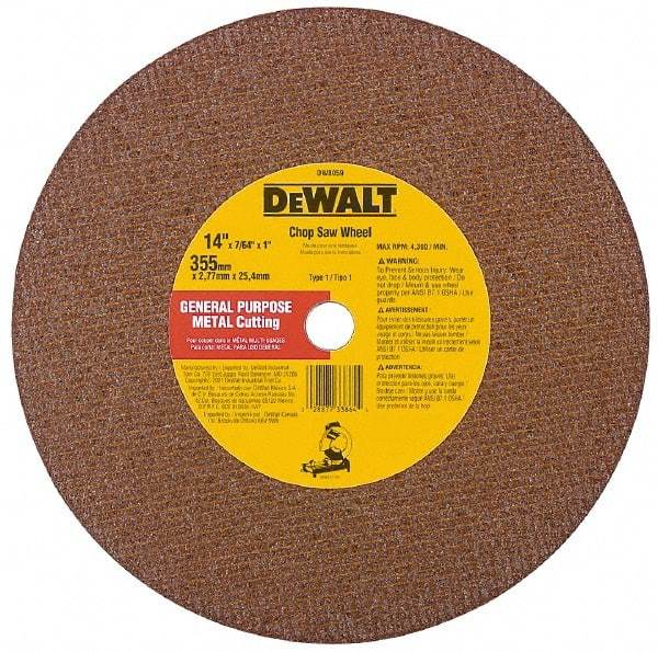 DeWALT - 12" Aluminum Oxide Cutoff Wheel - 7/64" Thick, 1" Arbor, 5,000 Max RPM, Use with Stationary Tools - Benchmark Tooling