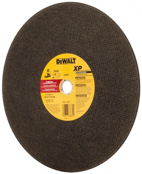 DeWALT - 14" Aluminum Oxide Cutoff Wheel - 7/64" Thick, 1" Arbor, 4,300 Max RPM, Use with Stationary Tools - Benchmark Tooling