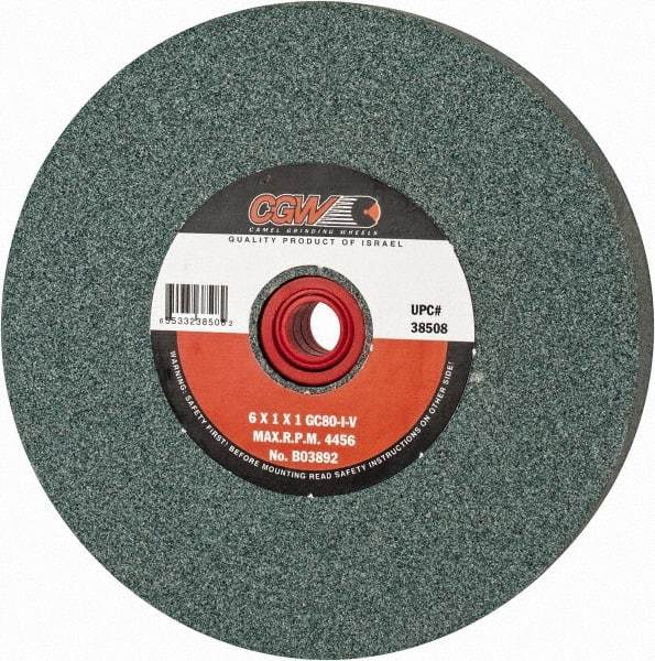 Camel Grinding Wheels - 80 Grit Silicon Carbide Bench & Pedestal Grinding Wheel - 6" Diam x 1" Hole x 1" Thick, 4456 Max RPM, I Hardness, Medium Grade , Vitrified Bond - Benchmark Tooling