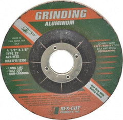 Rex Cut Product - 24 Grit, 4-1/2" Wheel Diam, 1/4" Wheel Thickness, 7/8" Arbor Hole, Type 27 Depressed Center Wheel - Aluminum Oxide, Resinoid Bond, 13,300 Max RPM, Compatible with Angle Grinder - Benchmark Tooling