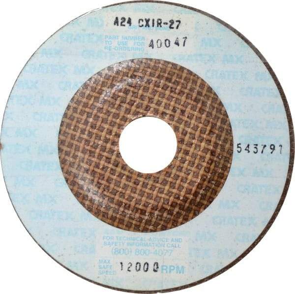 Cratex - 24 Grit, 4-1/2" Wheel Diam, 1/4" Wheel Thickness, 7/8" Arbor Hole, Type 27 Depressed Center Wheel - Aluminum Oxide, Compatible with Angle Grinder - Benchmark Tooling