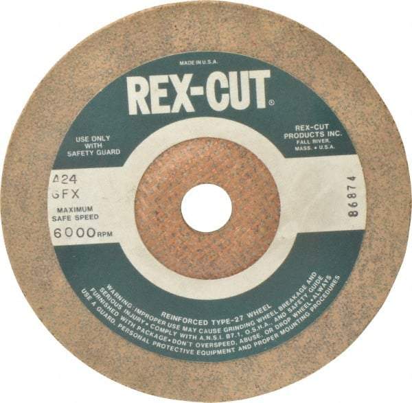 Cratex - 24 Grit, 7" Wheel Diam, 3/16" Wheel Thickness, 7/8" Arbor Hole, Type 27 Depressed Center Wheel - Aluminum Oxide, Compatible with Angle Grinder - Benchmark Tooling