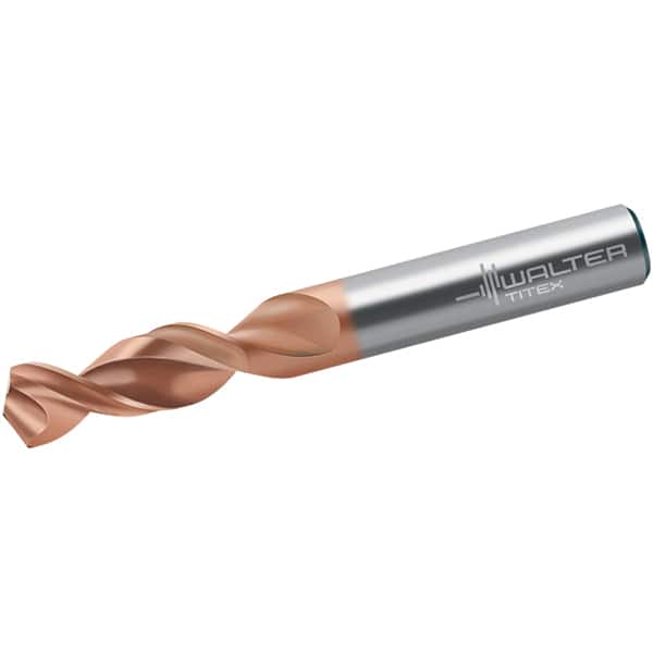 Walter-Titex - #14 130° Parabolic Flute Cobalt Screw Machine Drill Bit - AlCrN Finish, Right Hand Cut, 24mm Flute Length, 58mm OAL, Conical+U Point, Straight Shank - Benchmark Tooling