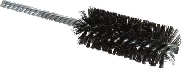 Made in USA - 1" Diam Helical Steel Tube Brush - Double Spiral, 0.006" Filament Diam, 2-1/2" Brush Length, 5-1/2" OAL, 0.237" Diam Galvanized Steel Shank - Benchmark Tooling