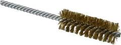 Made in USA - 7/8" Diam Helical Brass Tube Brush - Double Spiral, 0.006" Filament Diam, 2-1/2" Brush Length, 5-1/2" OAL, 0.237" Diam Galvanized Steel Shank - Benchmark Tooling