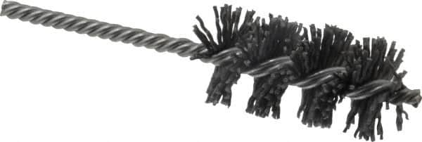 Made in USA - 1-1/4" Diam Helical Nylon Tube Brush - Single Spiral, 0.04" Filament Diam, 2-1/2" Brush Length, 5-1/2" OAL, 15/64" Diam Galvanized Steel Shank - Benchmark Tooling