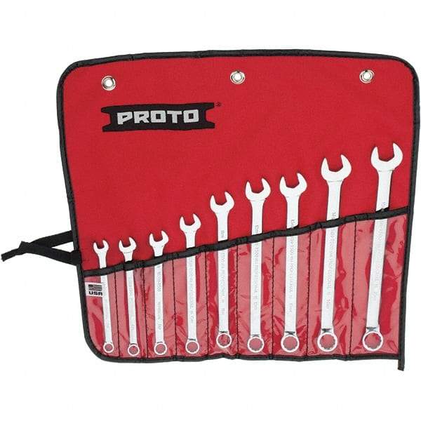 Proto - 9 Piece, 7mm to 15mm, 12 Point Combination Wrench Set - Metric Measurement Standard, Full Polish Finish, Comes in Vinyl Roll - Benchmark Tooling