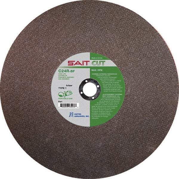 Sait - 14" 24 Grit Silicon Carbide Cutoff Wheel - 1/8" Thick, 20mm Arbor, 5,460 Max RPM, Use with Portable Tools - Benchmark Tooling