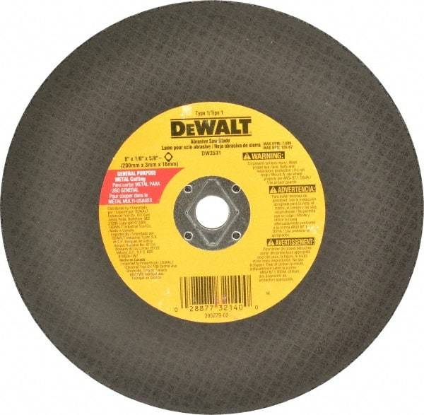 DeWALT - 8" Aluminum Oxide Cutoff Wheel - 1/8" Thick, 5/8" Arbor, 7,600 Max RPM, Use with Circular Saws - Benchmark Tooling