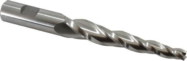 Made in USA - 3° Taper Angle per Side, 3/8" Small End Diam, 4" LOC, High Speed Steel 3 Flute Tapered Square End Mill - 6-1/2" OAL, 3/4" Shank Diam, Spiral Flute - Benchmark Tooling