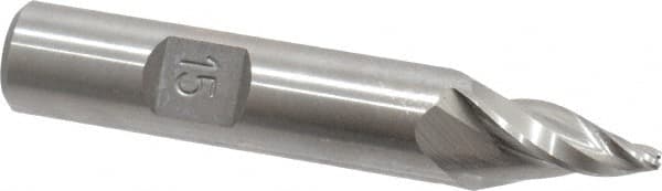 Made in USA - 15° Taper Angle per Side, 3/32" Small End Diam, 3/4" LOC, High Speed Steel 3 Flute Tapered Square End Mill - 2-3/4" OAL, 1/2" Shank Diam, Spiral Flute - Benchmark Tooling