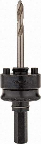 Starrett - 1-1/4 to 8-9/32" Tool Diam Compatibility, Straight Shank, Stainless Steel Integral Pilot Drill, Hole Cutting Tool Arbor - 1/2" Min Chuck, Hex Shank Cross Section, Threaded Shank Attachment, For SH, DH, CT & D Hole Saws - Benchmark Tooling