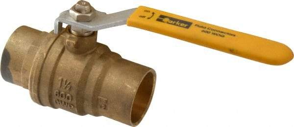 Parker - 1-1/2" Pipe, Brass Standard Ball Valve - 2 Piece, Inline - One Way Flow, Soldered x Soldered Ends, Lever Handle, 600 WOG, 150 WSP - Benchmark Tooling