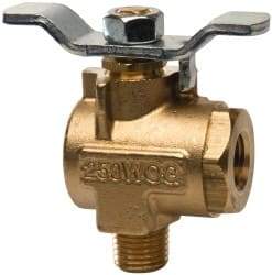 Parker - 1/4" Pipe, Brass Standard Ball Valve - 2 Piece, Right Angle, MNPT x FNPT Ends, Tee Handle, 250 WOG, 150 WSP - Benchmark Tooling