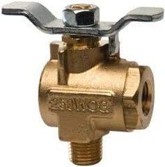 Parker - 1/4" Pipe, Brass Standard Ball Valve - 2 Piece, Right Angle, MNPT x FNPT Ends, Tee Handle, 250 WOG, 150 WSP - Benchmark Tooling