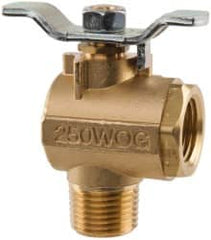 Parker - 1/2" Pipe, Brass Standard Ball Valve - 2 Piece, Right Angle, MNPT x FNPT Ends, Tee Handle, 250 WOG, 150 WSP - Benchmark Tooling