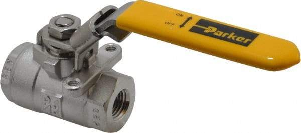 Parker - 1/4" Pipe, Full Port, Stainless Steel Standard Ball Valve - 2 Piece, Inline - One Way Flow, FNPT x FNPT Ends, Padlock Handle, 2,000 WOG, 150 WSP - Benchmark Tooling