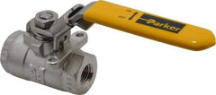 Parker - 1/4" Pipe, Full Port, Stainless Steel Standard Ball Valve - 2 Piece, Inline - One Way Flow, FNPT x FNPT Ends, Padlock Handle, 2,000 WOG, 150 WSP - Benchmark Tooling