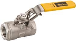 Parker - 1/2" Pipe, Full Port, Stainless Steel Standard Ball Valve - 2 Piece, Inline - One Way Flow, FNPT x FNPT Ends, Padlock Handle, 2,000 WOG, 150 WSP - Benchmark Tooling