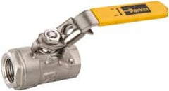 Parker - 1/2" Pipe, Full Port, Stainless Steel Standard Ball Valve - 2 Piece, Inline - One Way Flow, FNPT x FNPT Ends, Padlock Handle, 2,000 WOG, 150 WSP - Benchmark Tooling