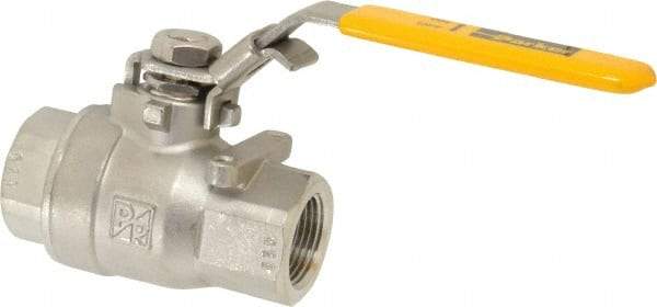 Parker - 3/4" Pipe, Full Port, Stainless Steel Standard Ball Valve - 2 Piece, Inline - One Way Flow, FNPT x FNPT Ends, Padlock Handle, 2,000 WOG, 150 WSP - Benchmark Tooling