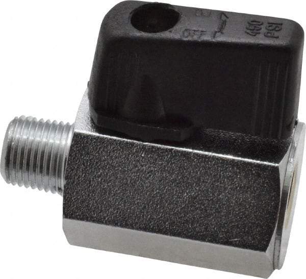 Value Collection - 1/8" Pipe, Brass Miniature Ball Valve - Inline - One Way Flow, MNPT x FNPT Ends, Wedge Handle, 450 WOG - Benchmark Tooling