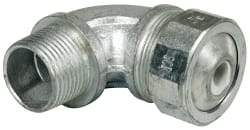 Cooper Crouse-Hinds - 1/4 to 0.35" Cable Capacity, Liquidtight, Elbow Strain Relief Cord Grip - 3/4 NPT Thread, 2-5/16" Long, Malleable Iron - Benchmark Tooling