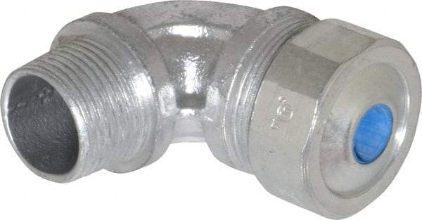 Cooper Crouse-Hinds - 0.35 to 0.45" Cable Capacity, Liquidtight, Elbow Strain Relief Cord Grip - 3/4 NPT Thread, 2-5/16" Long, Malleable Iron - Benchmark Tooling