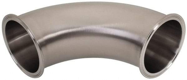 VNE - 4", Clamp Style, Sanitary Stainless Steel Pipe 90° Elbow - Tube OD Connection, Grade 304 - Benchmark Tooling