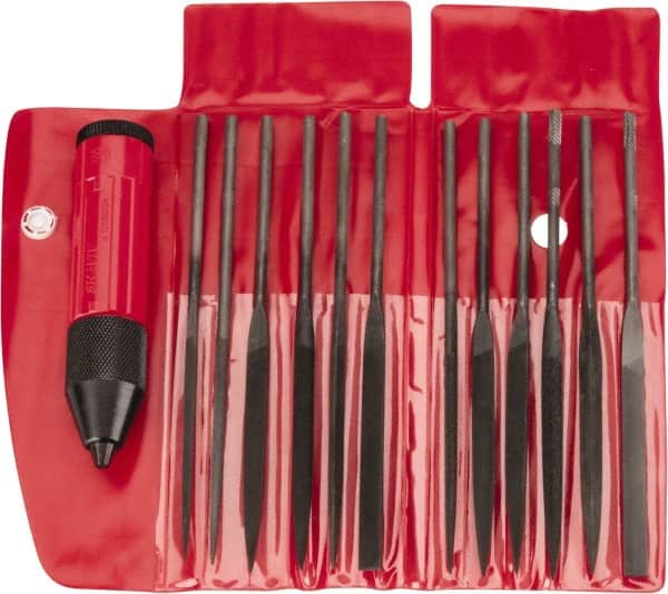 Value Collection - 13 Piece Swiss Pattern File Set - Medium Coarseness, Set Includes Crochet, Flat, Pippin, Round, Slitting, Square, Three Square - Benchmark Tooling
