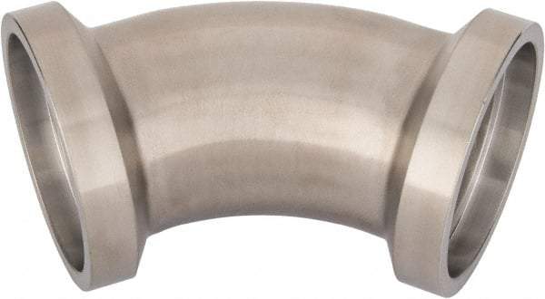 VNE - 2", E-Line Style, Sanitary Stainless Steel Pipe 45° Elbow - Female x Female Connection, Grade 304 - Benchmark Tooling