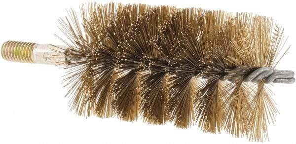 Value Collection - 2-1/2" Diam Helical Brass Tube Brush - 0.014" Filament Diam, 4-1/4" Brush Length, 7-1/2" OAL, 1/2-12 Male Shank - Benchmark Tooling