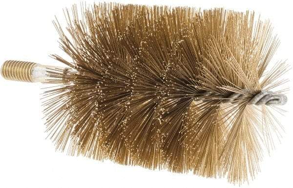 Value Collection - 3-1/2" Diam Helical Brass Tube Brush - 0.016" Filament Diam, 4-1/4" Brush Length, 7-1/2" OAL, 1/2-12 Male Shank - Benchmark Tooling