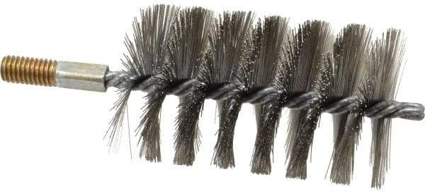 Value Collection - 2-3/4" Diam Helical Stainless Steel Tube Brush - 0.014" Filament Diam, 4-1/4" Brush Length, 7-1/2" OAL, 1/2-12 Male Shank - Benchmark Tooling