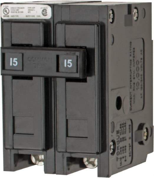 Eaton Cutler-Hammer - 15 Amp, 120/240 VAC, 24 VDC, 48 VDC, 80 VDC, 2 Pole, Plug In Miniature Circuit Breaker - Thermal Magnetic Trip, 14-4 AWG, 2-3/8 Inch Deep x 2-15/16 Inch High x 2 Inch Wide - Benchmark Tooling