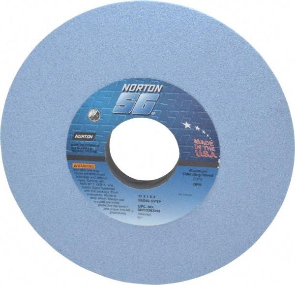 Norton - 12" Diam x 3" Hole x 1" Thick, G Hardness, 60 Grit Surface Grinding Wheel - Ceramic, Type 1, Medium Grade, 2,070 Max RPM, Vitrified Bond, No Recess - Benchmark Tooling