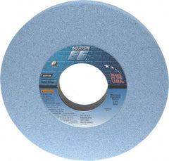 Norton - 10" Diam x 3" Hole x 1" Thick, J Hardness, 46 Grit Surface Grinding Wheel - Ceramic, Type 1, Coarse Grade, 2,485 Max RPM, Vitrified Bond, No Recess - Benchmark Tooling