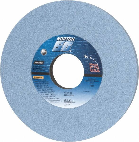 Norton - 12" Diam x 3" Hole x 1" Thick, K Hardness, 60 Grit Surface Grinding Wheel - Ceramic, Type 1, Medium Grade, 2,070 Max RPM, Vitrified Bond, No Recess - Benchmark Tooling