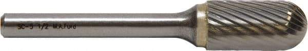 M.A. Ford - 7/16" Cut Diam, 1/4" Shank Diam, Cylinder with Radius Head Double Cut Burr - Carbide, Radius End, 1" LOC, 3" OAL - Benchmark Tooling