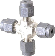 Parker - 1/8" OD, Stainless Steel Union Cross - 7/16" Hex, All Comp Ends - Benchmark Tooling