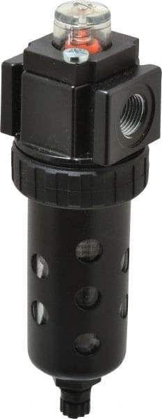 Parker - 3/8" Port, 34 CFM Coalescing Filter - Polycarbonate Bowl, Manual Drain, Modular Connection, 150 Max psi - Benchmark Tooling