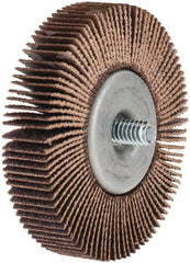 Norton - 2-1/2" Diam x 1/2" Face Width, Medium Aluminum Oxide Coated Mounted Flap Wheel - 1/4-20 Threaded Mount, 80 Grit, Cloth Backing, 23,000 Max RPM - Benchmark Tooling