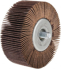 Norton - 2-1/2" Diam x 1" Face Width, Fine Aluminum Oxide Coated Mounted Flap Wheel - 1/4-20 Threaded Mount, 120 Grit, Cloth Backing, 23,000 Max RPM - Benchmark Tooling
