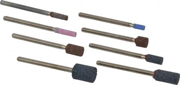 Grier Abrasives - 8 Piece Aluminum Oxide Vitrified Mounted Stone Abrasive Point Set - Includes Shapes W144, W145, W146, W153, W160, W162, W163 & W176 - Benchmark Tooling