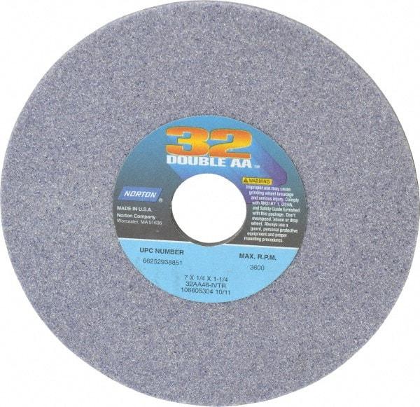 Norton - 7" Diam x 1-1/4" Hole x 1/4" Thick, I Hardness, 46 Grit Surface Grinding Wheel - Aluminum Oxide, Type 1, Coarse Grade, 3,600 Max RPM, Vitrified Bond, No Recess - Benchmark Tooling