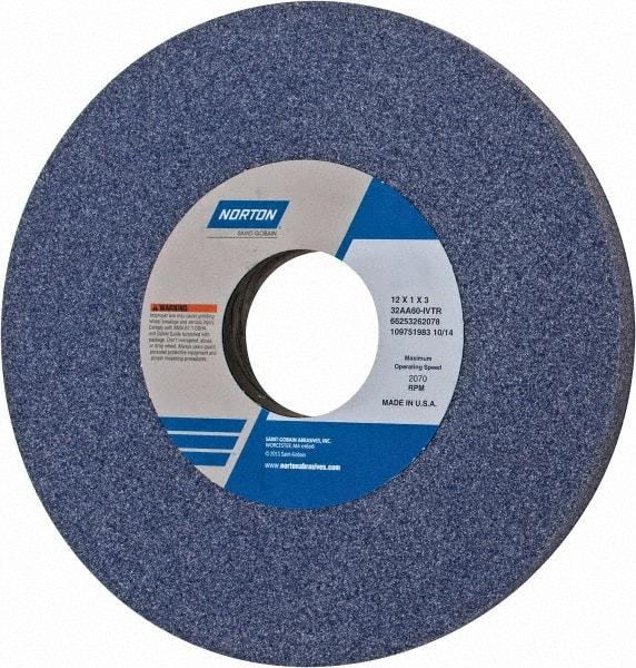 Norton - 12" Diam x 3" Hole x 1" Thick, I Hardness, 60 Grit Surface Grinding Wheel - Aluminum Oxide, Type 1, Medium Grade, 2,070 Max RPM, Vitrified Bond, No Recess - Benchmark Tooling