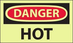 NMC - Hazardous Materials Label, Header: DANGER - Legend: Danger - Hot, English, Red & Black & Yellow, 5" Long x 3" High, Sign Muscle Finish - Benchmark Tooling