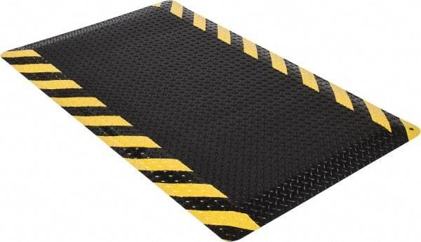 Wearwell - 5' Long x 3' Wide, Dry Environment, Anti-Fatigue Matting - Black with Yellow Chevron Borders, Vinyl with Nitrile Blend Base, Beveled on 4 Sides - Benchmark Tooling